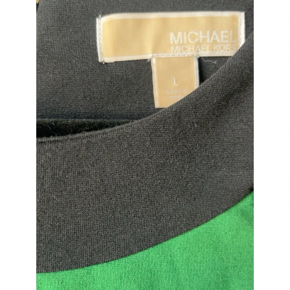 Michael Kors Green Black Colorblock Sheath Dress Gold Zip Pockets L